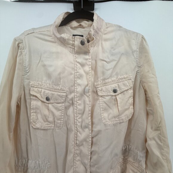 Gap Light Beige Safari Jacket Button Zip Travel Preppy Classic Womens Size Large - Picture 3 of 15